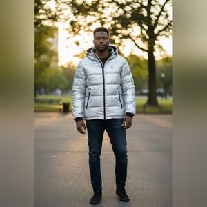 Tommy Hilfiger Silver Pearlized Men's Puffer Coat Size XXL